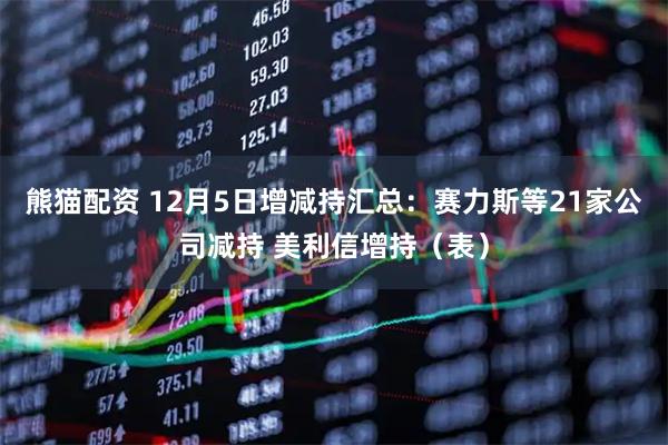 熊猫配资 12月5日增减持汇总:赛力斯等21家公司减持 美利信增持(表)